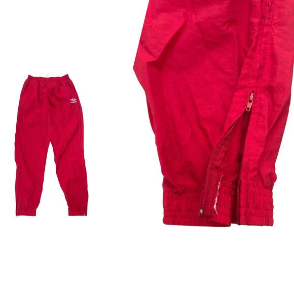 Vintage 90s Umbro Red Nylon Track Warm up Pants Zipper Ankles / Medium - - Picture 2 of 4